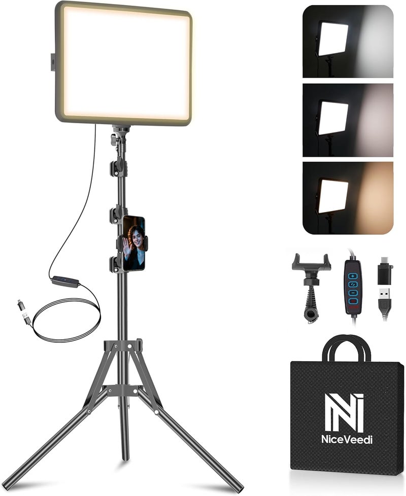 NiceVeedi 1-Pack LED Video Light Kit, Photography Lighting Kit, 2800-6500K Dimmable Studio Light with Tripod Stand & Phone Holder, 73" Stream Light for Video Recording, Game Streaming, YouTube - Image 1